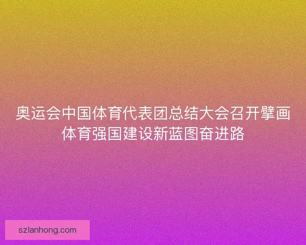 奥运会中国体育代表团总结大会召开擘画体育强国建设新蓝图奋进路